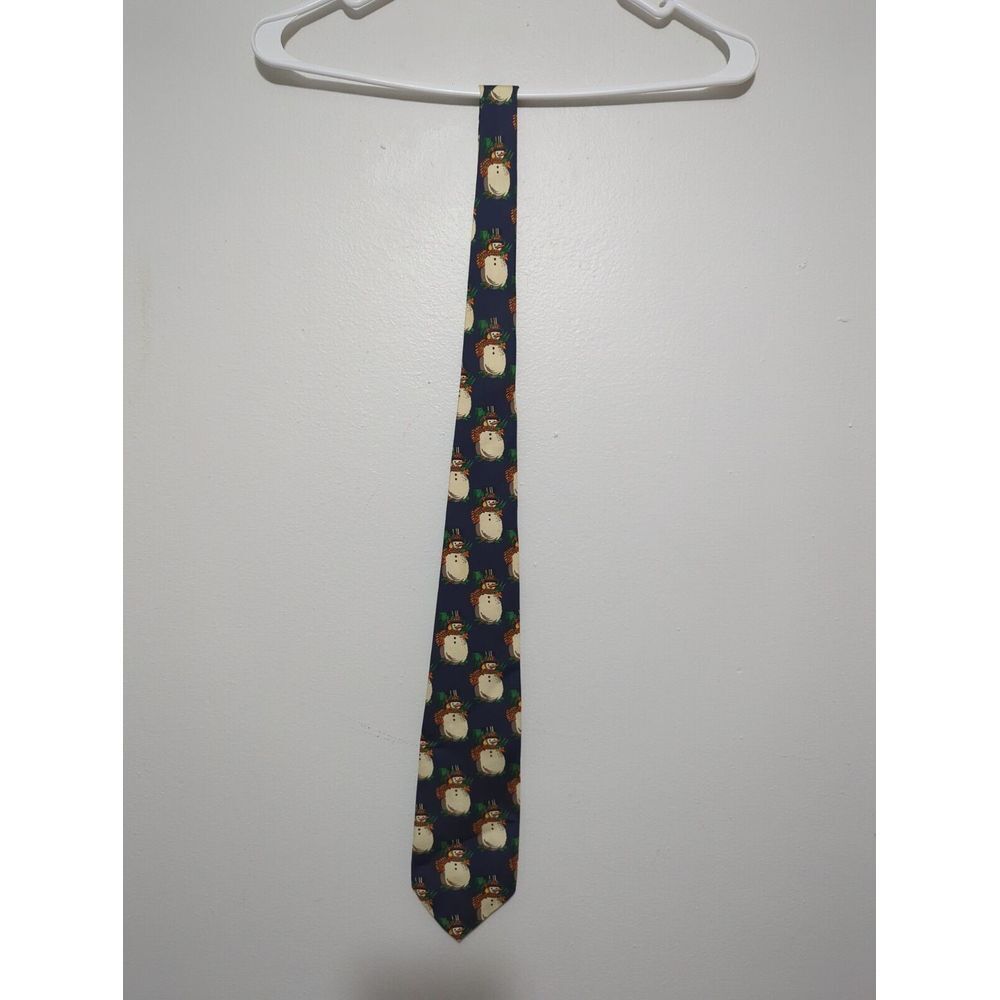 Robert Talbott Nordstrom Mens Silk Tie Navy Blue Snowman Holiday Christmas Italy